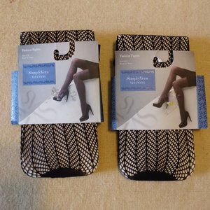 2 Pair Black Herringbone Net Tights